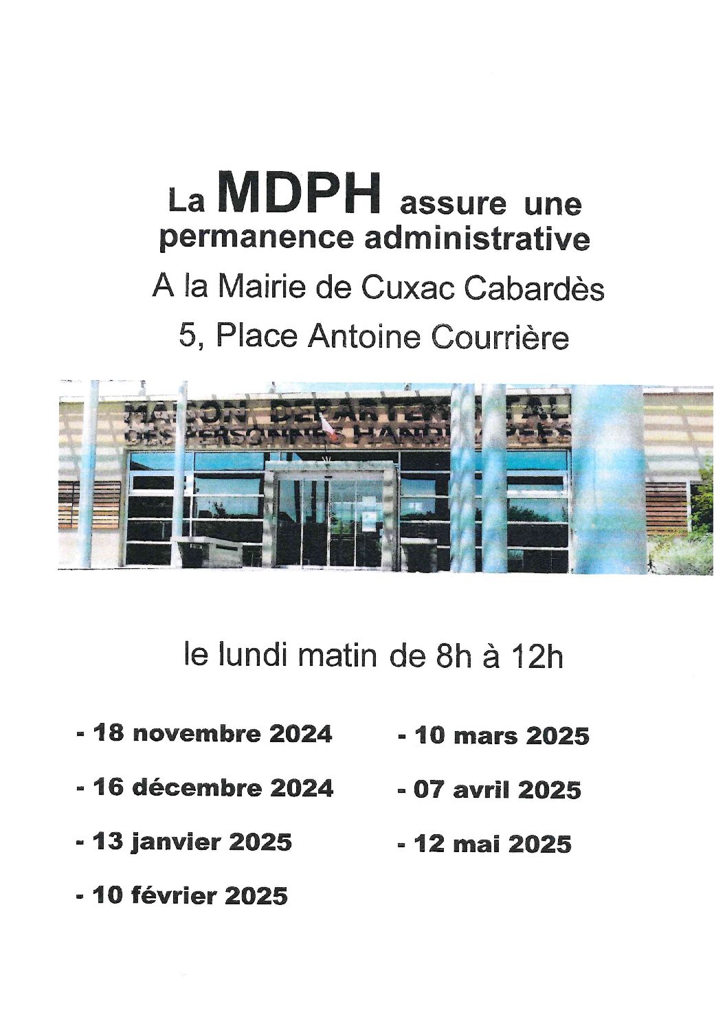 Permanence administrative de la MDPH