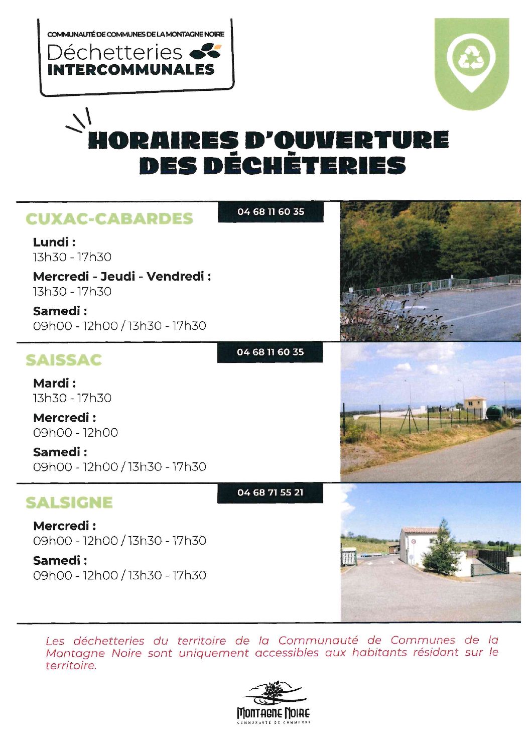 HORAIRES OUVERTURE DECHETERIES 2025