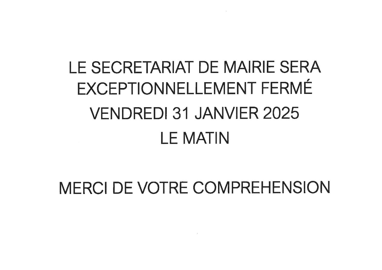 Fermeture du secrétariat de mairie